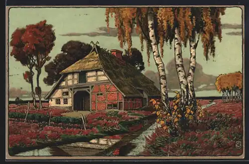 Künstler-AK Meissner & Buch (M&B) Nr. 1533: Bauernhaus mit Birken