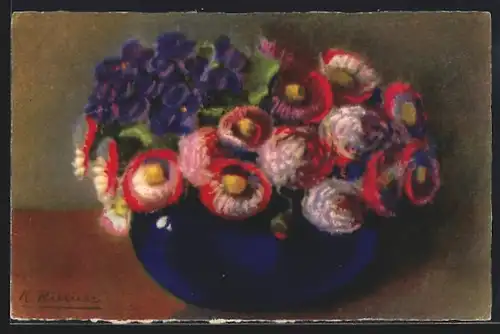 Künstler-AK Meissner & Buch (M&B) Serie 2376: Blumen in bauchiger blauer Vase