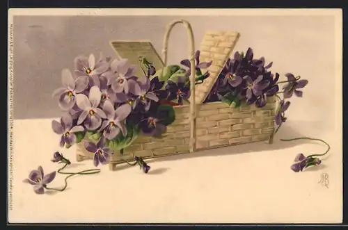 Künstler-AK Meissner & Buch (M&B) Nr. 1304: Geflochtener Korb mit Veilchen