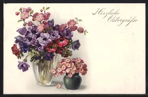 Künstler-AK Meissner & Buch (M&B) Nr. 2345: Wiesenblumen in der Vase, Herzliche Ostergrüsse