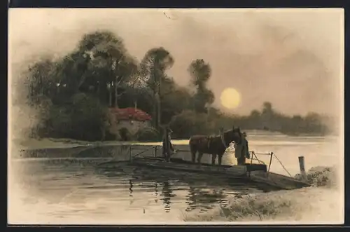 Künstler-AK Meissner & Buch (M&B) Nr. 1429: Bauer mit Pferd in einem Boot