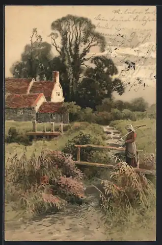 Künstler-AK Meissner & Buch (M&B) Nr. 1251: Dein Heim, Dein Glück, Uferpartie mit Haus