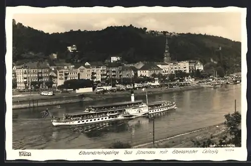 Foto-AK Walter Hahn, Dresden, Nr. 12074: Bad Schandau mit Elbedampfer Leipzig