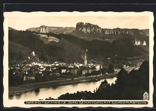 Foto-AK Walter Hahn, Dresden, Nr. 3316: Bad Schandau, Panorama mit Schrammsteinen