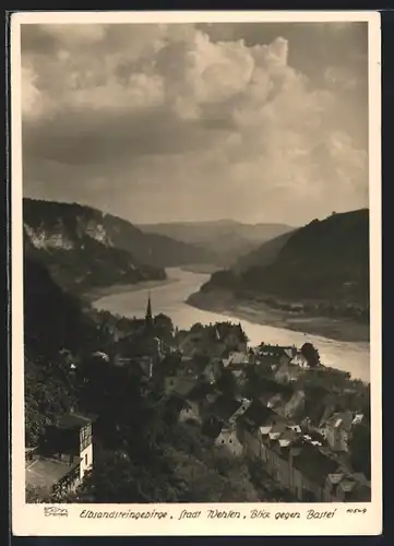 Foto-AK Walter Hahn, Dresden, NR. 10549: Elbsandsteingebirge, Stadt Wehlen, Blick gegen Bastei