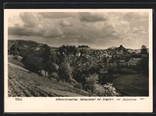 Foto-AK Walter Hahn, Dresden, NR 2501: Reinhardtsdorf, Zirkelstein, Kaiserkrone, rücks. Genehmigungsstempel