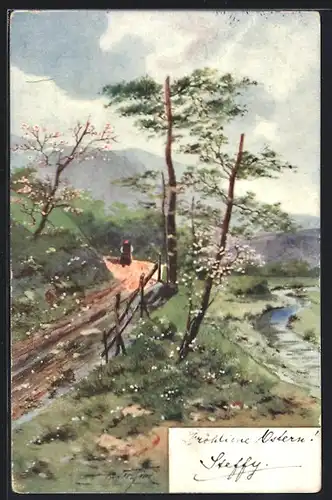 Künstler-AK Brüder Kohn (B.K.W.I) Nr. 737-3: Frühlingslandschaft mit Flusslauf