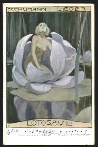 Künstler-AK Brüder Kohn (B.K.W.I) Nr. 557-5: Nackte Frau sitzt in der Lotusblume