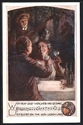 Künstler-AK sign. E. Schütz: Verliebtes Paar beim Essen