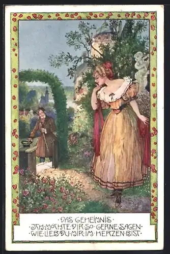 Künstler-AK T.Welzl: Frau im Park späht nach ihrem Liebsten