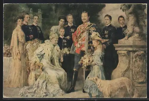 AK Kaiserin Auguste Victoria und Mädchen mit Blumenstrauss