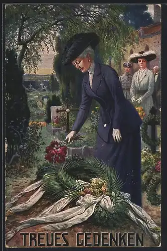 AK Treues Gedenken, Kaiserin Auguste Victoria von Preussen legt Blumen an einem Grab in Ostpreussen nieder