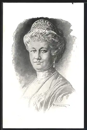 Künstler-AK Kaiserin Auguste Victoria Königin von Preussen, die Monarchin mit Krone portraitiert