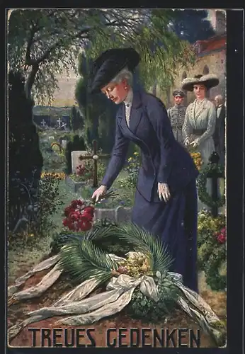 AK Treues Gedenken, Kaiserin Auguste Victoria von Preussen legt Blumen an einem Grab in Ostpreussen nieder