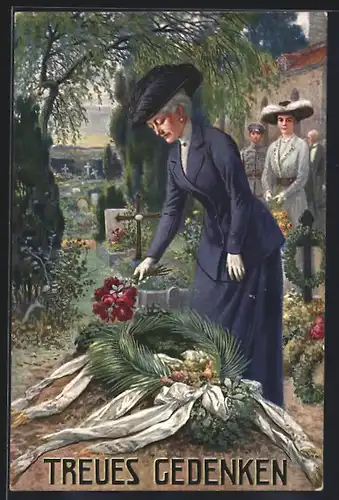 AK Treues Gedenken, Kaiserin Auguste Victoria von Preussen legt Blumen an einem Grab in Ostpreussen nieder