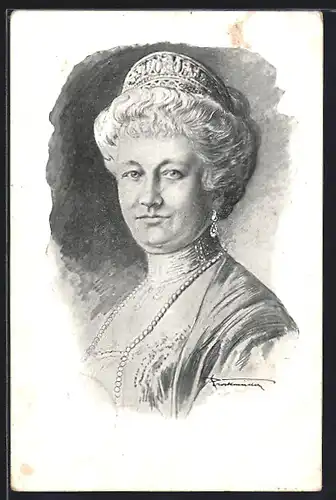 AK Porträtzeichnung Kaiserin Auguste Victoria Königin von Preussen mit Krone