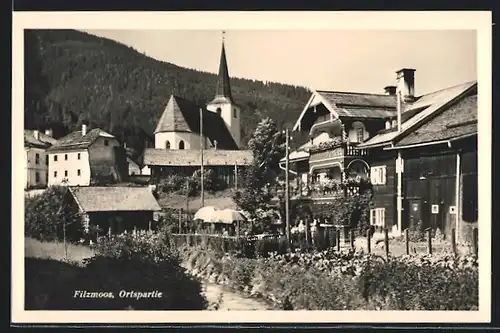 AK Filzmoos, Ortspartie mit Blick zur Kirche