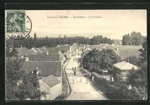 AK Lesches, Ortspartie aus der Vogelschau