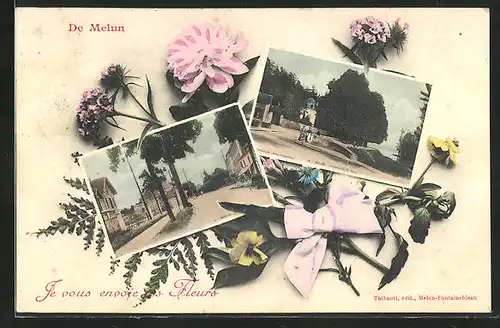 AK Melun, Promenade de Vaux, Je vous envoie des Fleurs