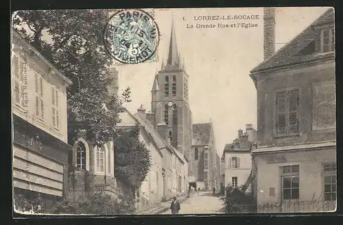 AK Lorrez-le-Bocage, La Grande Rue et l`Eglise