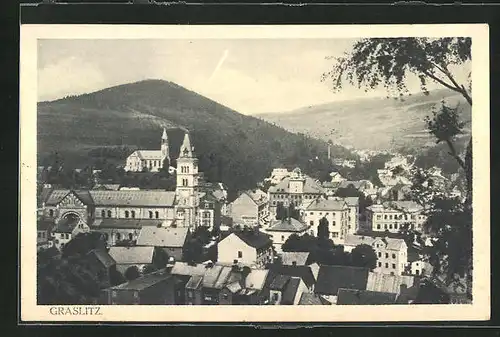 AK Graslitz, Teilansicht mit Kirchen