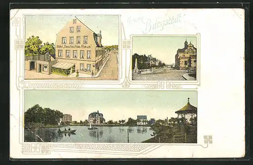 AK Burgstädt, Hotel Deutsches Haus, Strassenpartie, Uferpartie