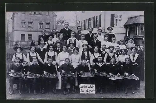 Foto-AK Ober-Lungwitz, Zither Schule, Gruppenportrait