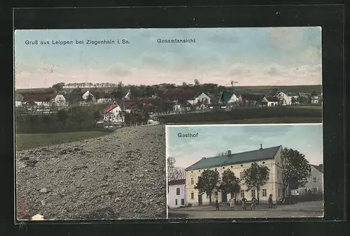 AK Leippen, Ansicht vom Gasthof, Panoramablick auf den Ort