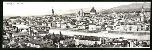 Klapp-AK Florenz / Firenze, Panoramablick auf Arno, Dom und Palazzo Vecchio