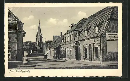 AK Leck, Bahnhofstrasse mit Blick zur Kirche