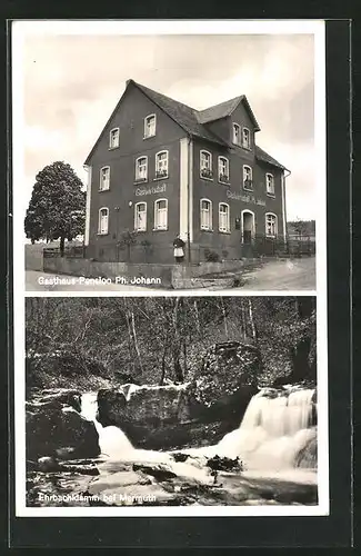 AK Mermuth / Hunsrück, Blick auf Gasthaus-Pension Philipp Johann, Ehrbachklamm