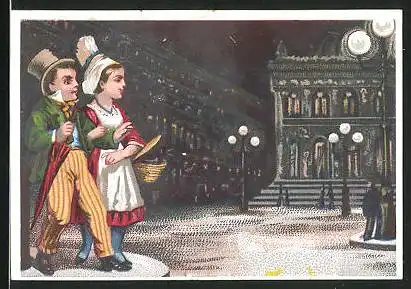 Kaufmannsbild Geoffroy-l'Artilleux, Epicerie, Vins & Liqueurs, Liebespaar beim Spaziergang durch die Nacht