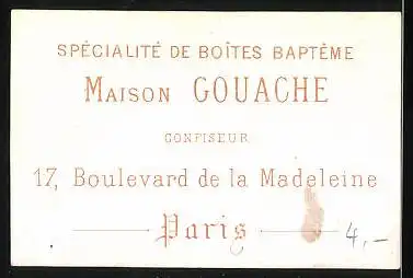 Kaufmannsbild Maison Gouache, Spécialité de Boites Baptéme, Grossfamilie steht vor einer Kirche