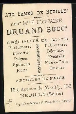 Kaufmannsbild E. Fontaine, Bruand Succr., Spécialité de Gants, Knabe verneigt sich vor seinem Mädchen