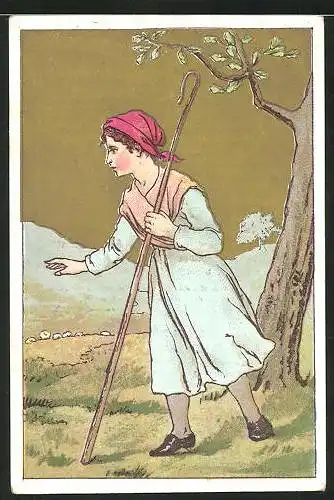 Kaufmannsbild Caféal Barlerin, Hirtenmädchen unter einem Baum