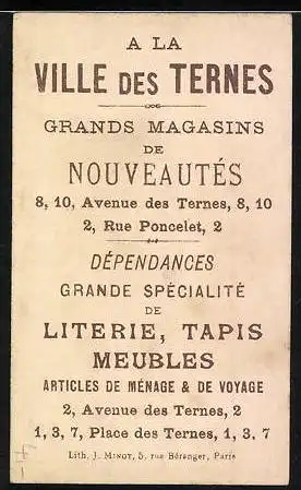 Kaufmannsbild A la Ville des Ternes, Grands Magasins de Nouveautés, Mädchen hat Geschirr zerbrochen