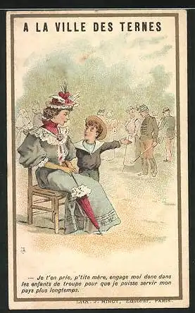 Kaufmannsbild A la Ville des Ternes, Grands Magasins de Nouveautés, Mutter mit ihrem Sohn