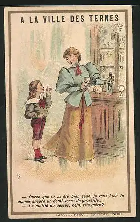 Kaufmannsbild A la Ville des Ternes, Grands Magasins de Nouveautés, Mutter mit ihrem Sohn