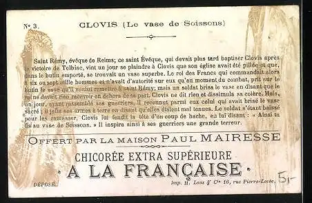 Sammelbild Chicoree a la Francaise Paul Mairesse, Clovis, le vase de Soissons