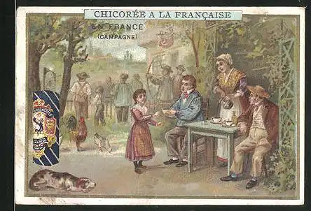 Sammelbild Chicoree a la Francaise Paul Mairesse, Dorfszene mit Schützen