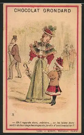 Sammelbild Chocolat Grondard, Mutter mit Mädchen beim Spazieren