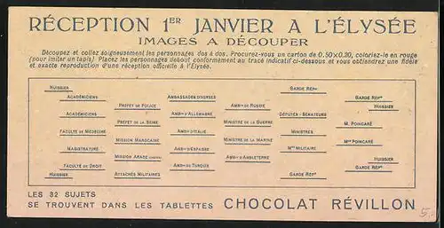 Sammelbild Chocolat Révillon, Présentation à l`Élysée le 1er Janvier, Ministre de la Guerre