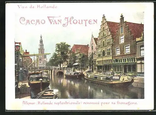 Sammelbild Alkmar, Van Houten`s Cacao, Ortspartie mit Brücke und Booten