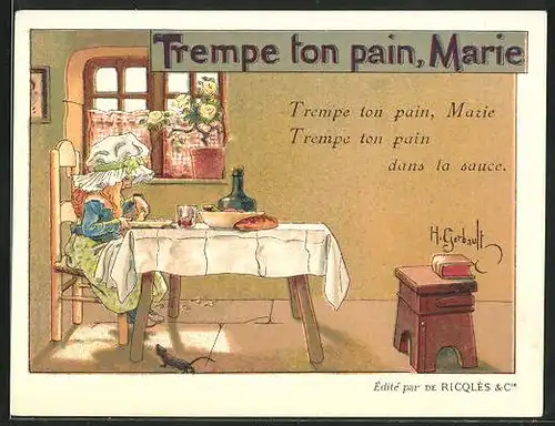 Sammelbild Ricqlès, Alcool de Menthe veramint Pastilles, Trempe ton pain, Marie