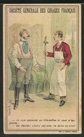 Sammelbild Fulgor, Société Générale des Cirages Francais, Herr und Diener mit Degen