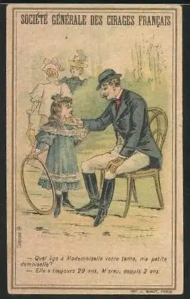 Sammelbild Fulgor, Société Générale des Cirages Francais, Herr und kleines Mädchen mit Reifen