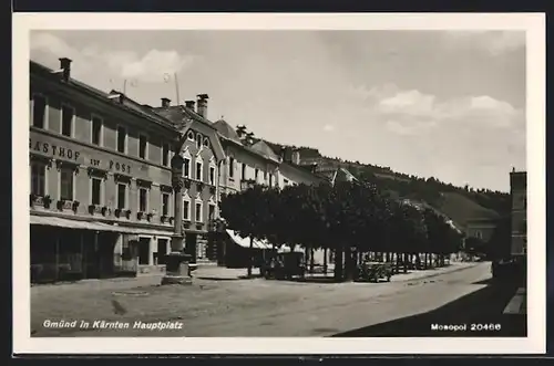 AK Gmünd i. Kärnten, Hauptplatz mit Gasthof zur Post