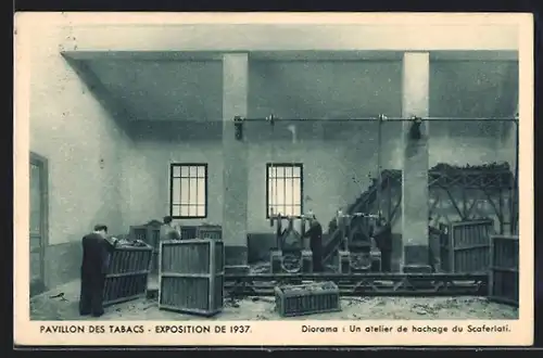 AK Paris, Exposition internationale 1937, Pavillon des Tabacs, Un atelier de hachage du Scaferlati