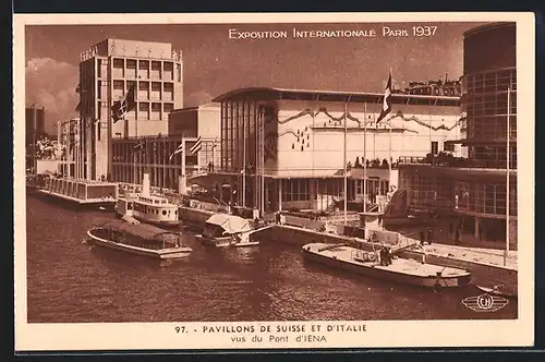 AK Paris, Exposition internationale 1937, Pavillons de Suisse et d`Italie