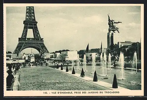 AK Paris, Exposition internationale 1937, Vue D'Ensemble prise des Jardins du Trocadero